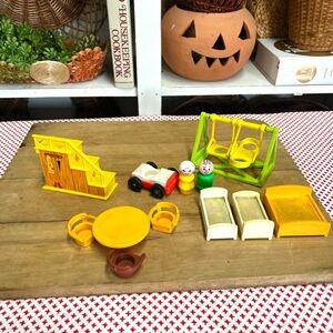 Vintage fisher price little people lot retro people swing stairs car table chair